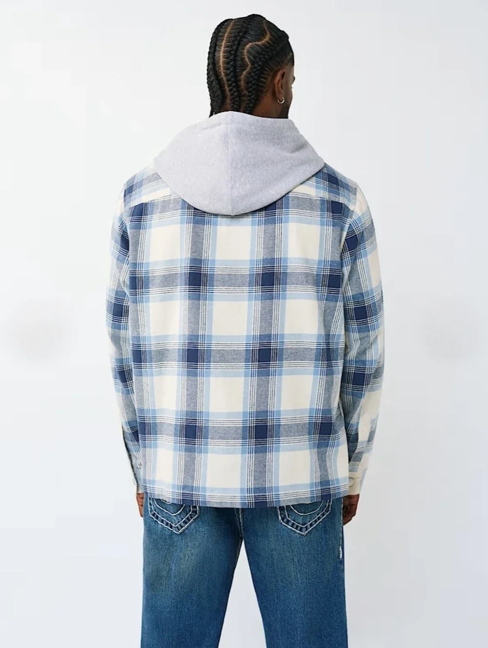 $119 True Religion Mens hooded flannel shirt